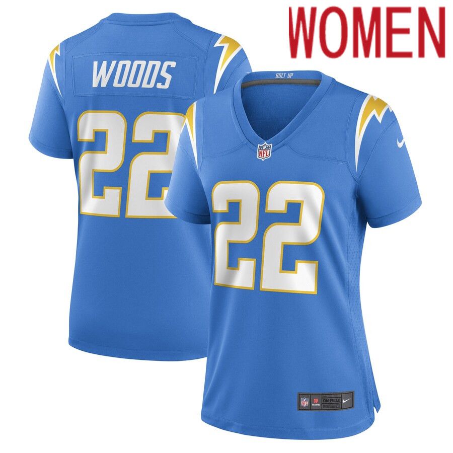 Women Los Angeles Chargers #22 JT Woods Nike Powder Blue Game Player NFL Jersey->women nfl jersey->Women Jersey